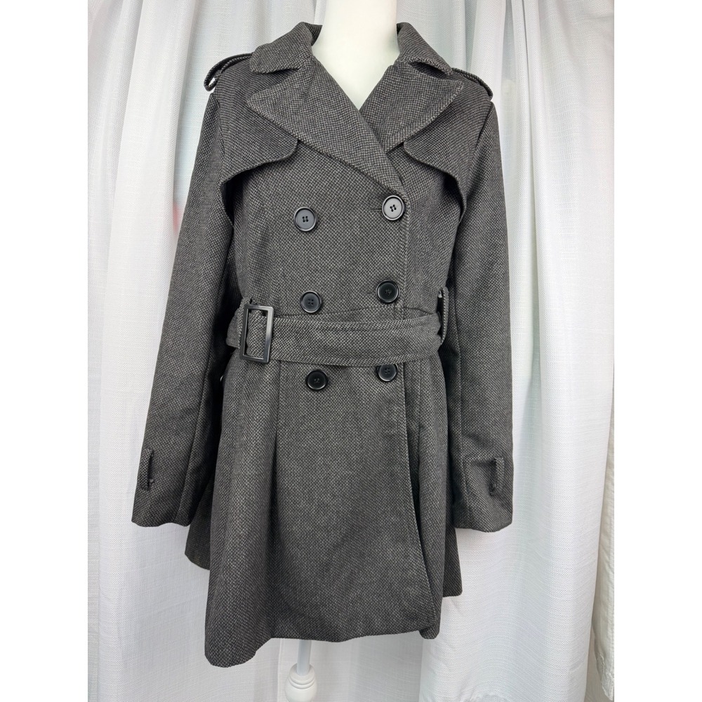 Yoki Outerwear Black w/ Grey Herringbone Womens XL Wool Blend Peacoat Jacket